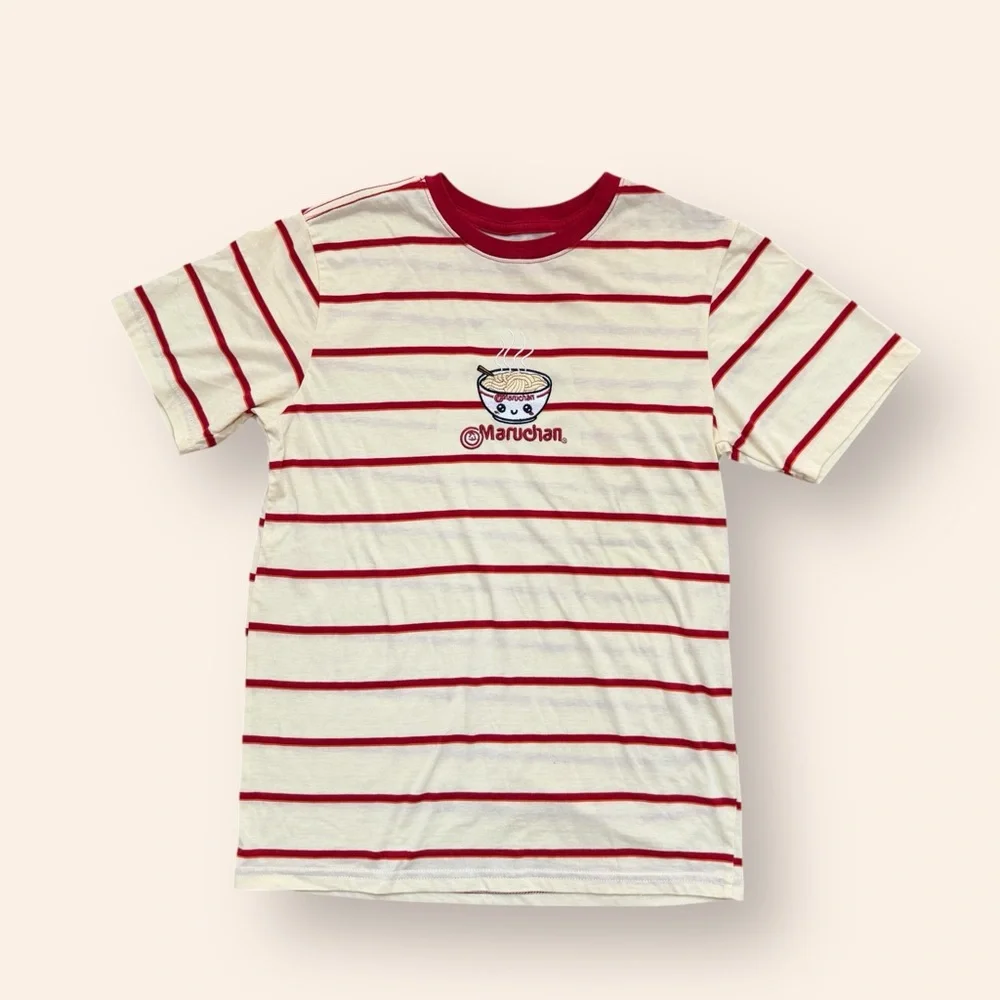Maruchan Striped Ringer Tee with Embroidered Ramen Bowl, Size XL, MSRP $25‎